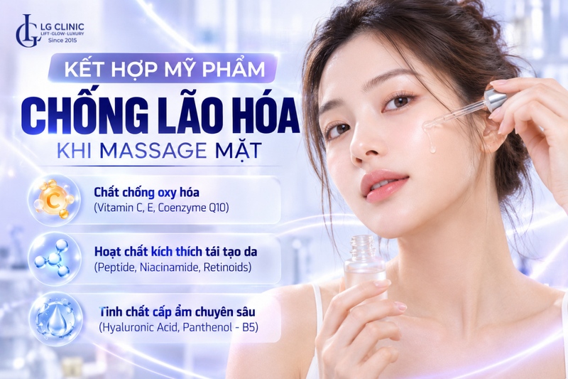 Kết hợp mỹ phẩm khi mát xa da mặt chống lão hóa