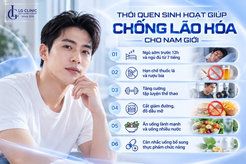 Thói quen sinh hoạt giúp chống lão hóa da cho nam giới