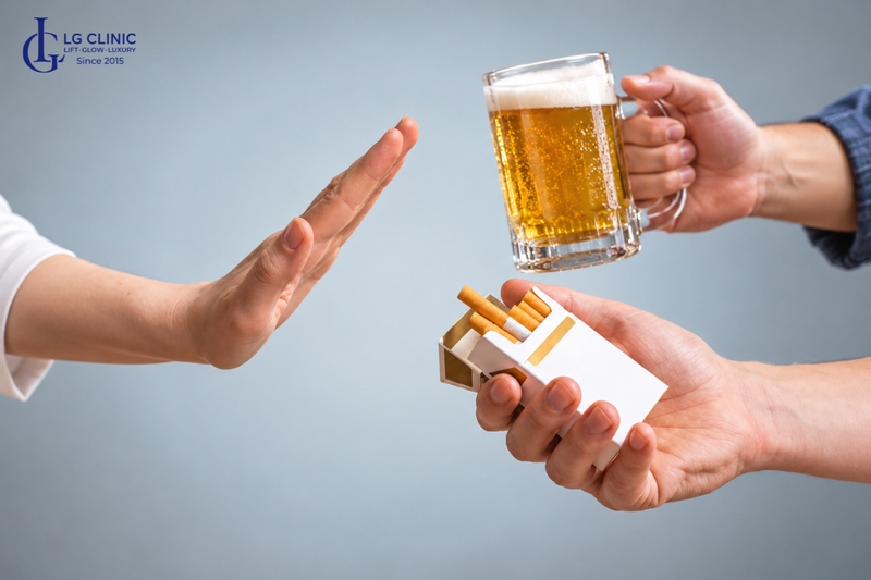 Kiêng rượu bia và thuốc lá để chống lão hoá da từ bên trong
