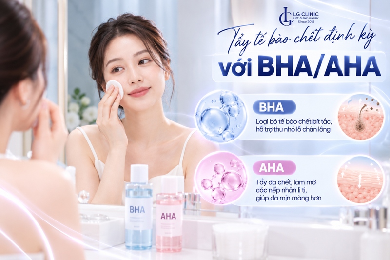 Tẩy tế bào chết BHA AHA giúp thu nhỏ lỗ chân lông