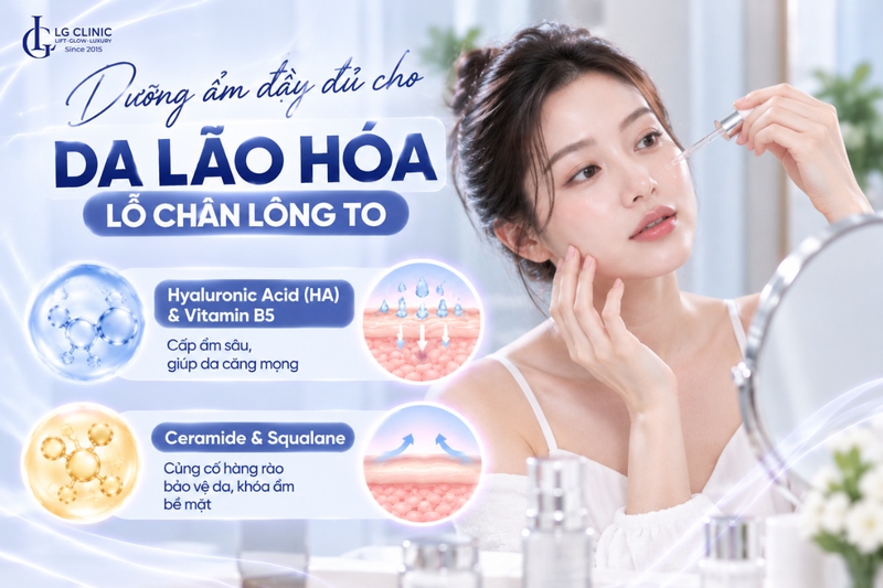 Dưỡng ẩm đầy đủ cho da lão hóa lỗ chân lông to