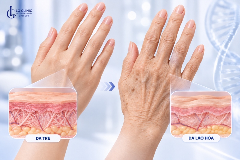 Da tay lão hoá nhanh do cấu tạo mỏng và ít tuyến bã nhờn