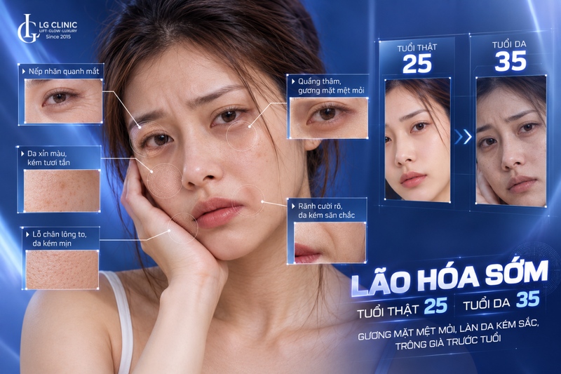 Lão hoá sớm là tình trạng gương mặt già dặn hơn độ tuổi thực tế