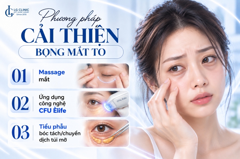 Massage, CFU Èlife, tiểu phẫu cải thiện bọng mắt khi da mắt bị lão hóa