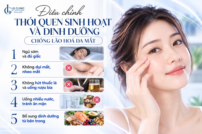 Thói quen sinh hoạt góp phần giúp chống lão hóa da vùng mắt