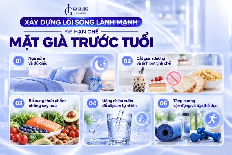 Ngủ đủ, ăn cân bằng và vận động đều giúp làm chậm lão hóa sớm 